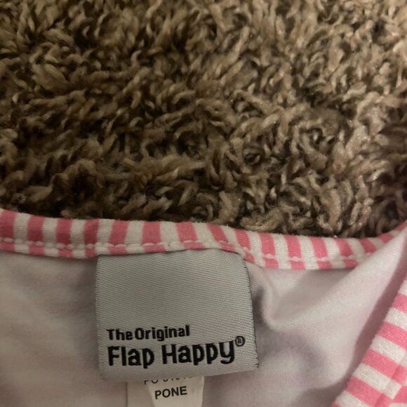 The Original Flap Happy Swimsuit Coverup 5/6 Pink Striped White Pom Pom Trim - Picture 2 of 3